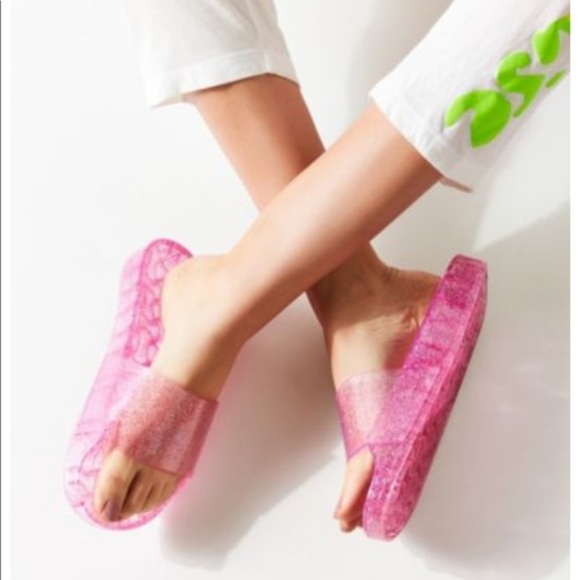 Urban Outfitters Shoes - Urban Outfitters Pink Sparkle Jelly Pool Slides
